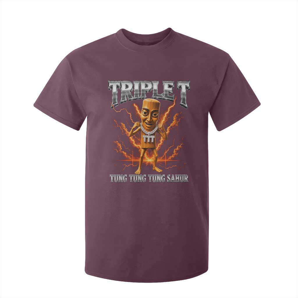 Triple T Tung Tung Tung Sahur Brainrot Meme T Shirt For Kid TS10 Maroon Print Your Wear