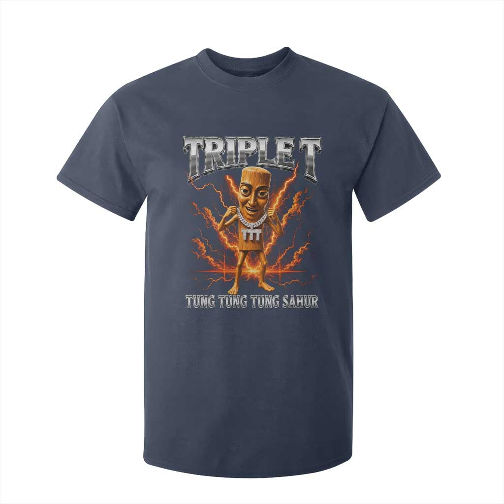 Triple T Tung Tung Tung Sahur Brainrot Meme T Shirt For Kid TS10 Navy Print Your Wear
