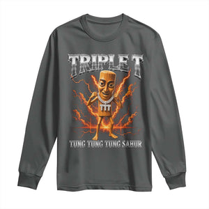 Triple T Tung Tung Tung Sahur Brainrot Meme Long Sleeve Shirt TS10 Dark Heather Print Your Wear