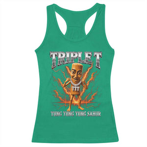 Triple T Tung Tung Tung Sahur Brainrot Meme Racerback Tank Top TS10 Irish Green Print Your Wear
