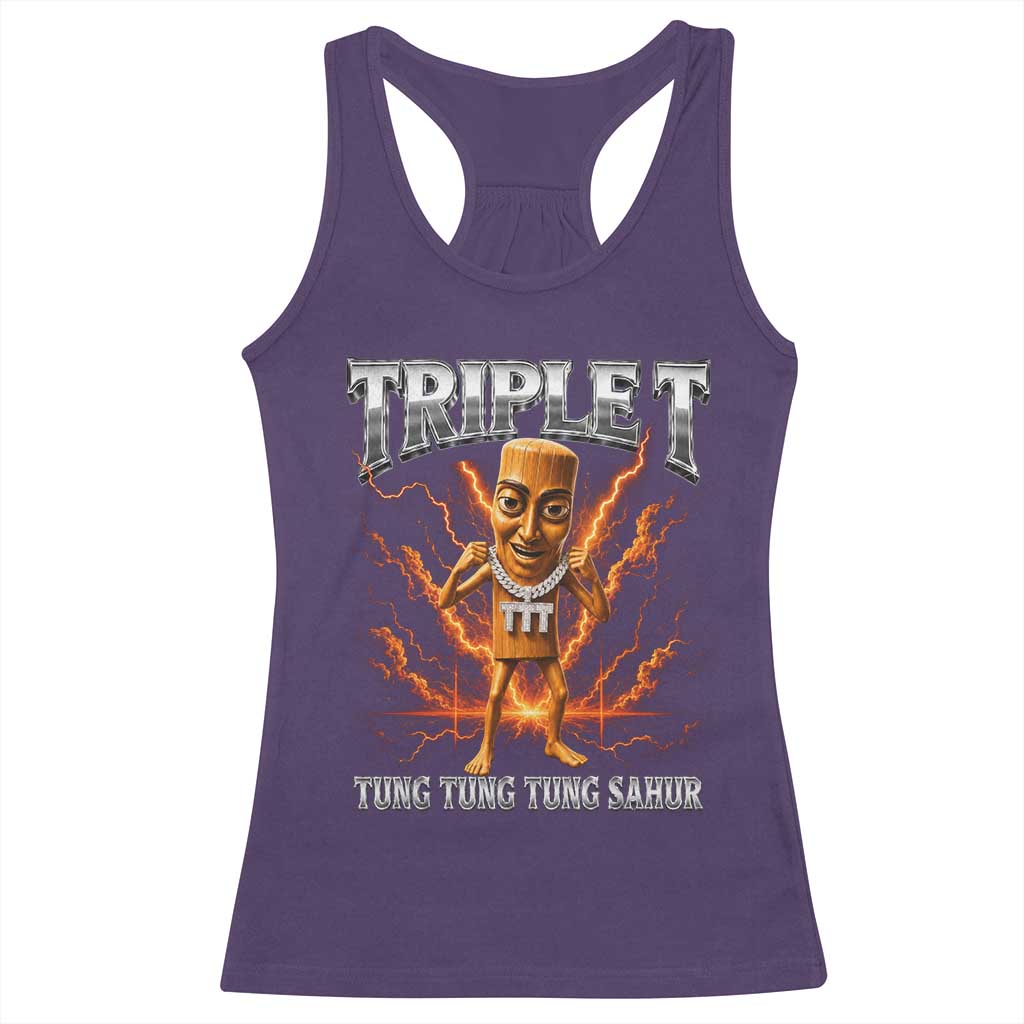 Triple T Tung Tung Tung Sahur Brainrot Meme Racerback Tank Top TS10 Purple Print Your Wear