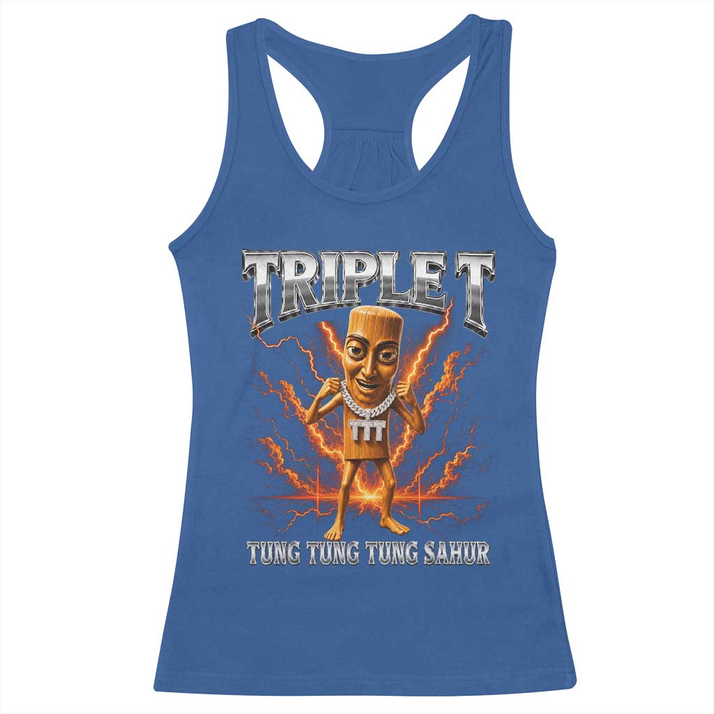 Triple T Tung Tung Tung Sahur Brainrot Meme Racerback Tank Top TS10 Royal Blue Print Your Wear