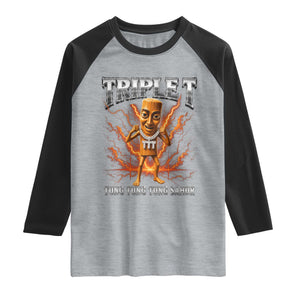 Triple T Tung Tung Tung Sahur Brainrot Meme Raglan Shirt TS10 Heather Gray Black Print Your Wear