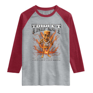 Triple T Tung Tung Tung Sahur Brainrot Meme Raglan Shirt TS10 Heather Gray Heather Red Print Your Wear