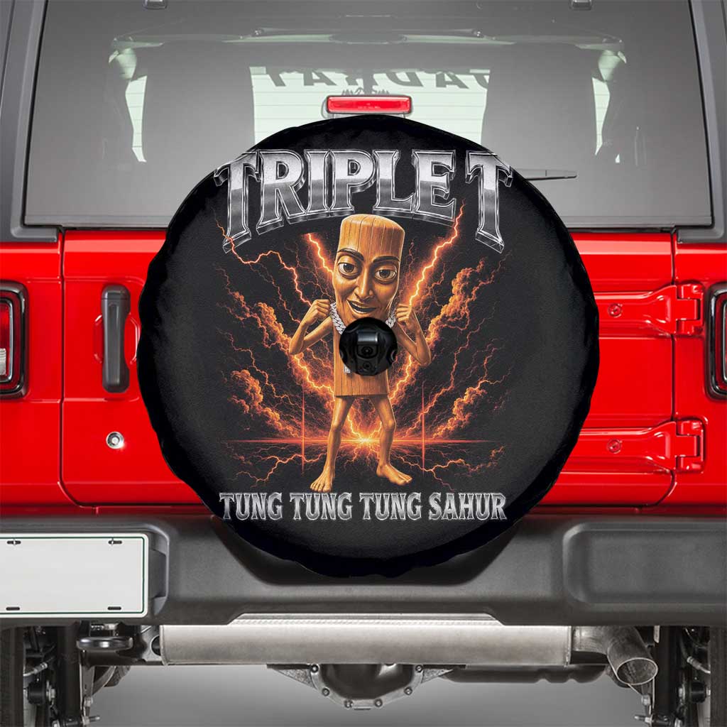 Triple T Tung Tung Tung Sahur Brainrot Meme Spare Tire Cover TS10 Black Print Your Wear