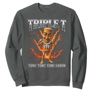 Triple T Tung Tung Tung Sahur Brainrot Meme Sweatshirt TS10 Dark Heather Print Your Wear