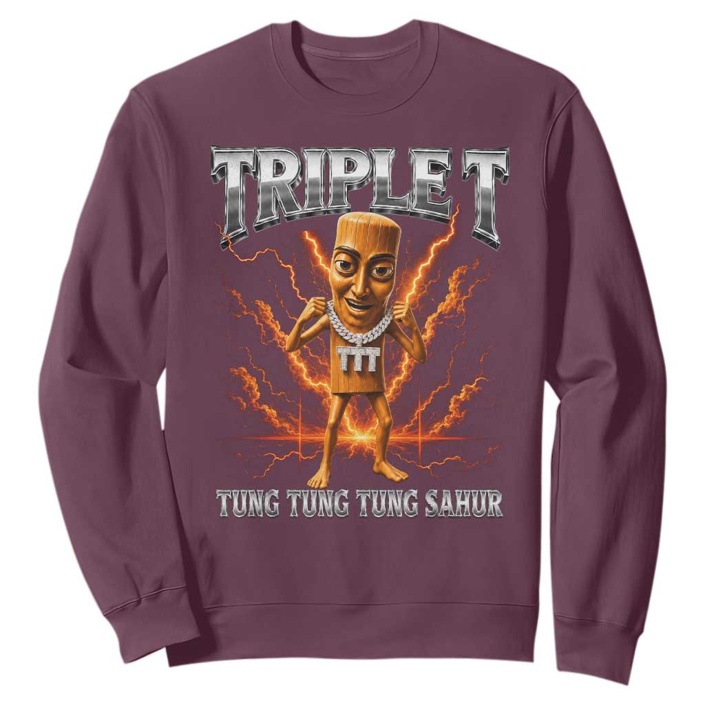 Triple T Tung Tung Tung Sahur Brainrot Meme Sweatshirt TS10 Maroon Print Your Wear