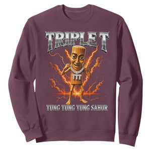 Triple T Tung Tung Tung Sahur Brainrot Meme Sweatshirt TS10 Maroon Print Your Wear