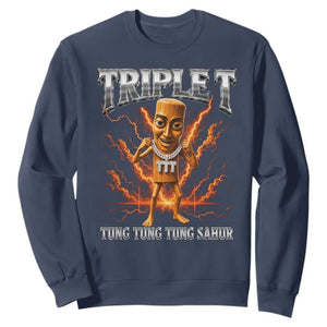 Triple T Tung Tung Tung Sahur Brainrot Meme Sweatshirt TS10 Navy Print Your Wear