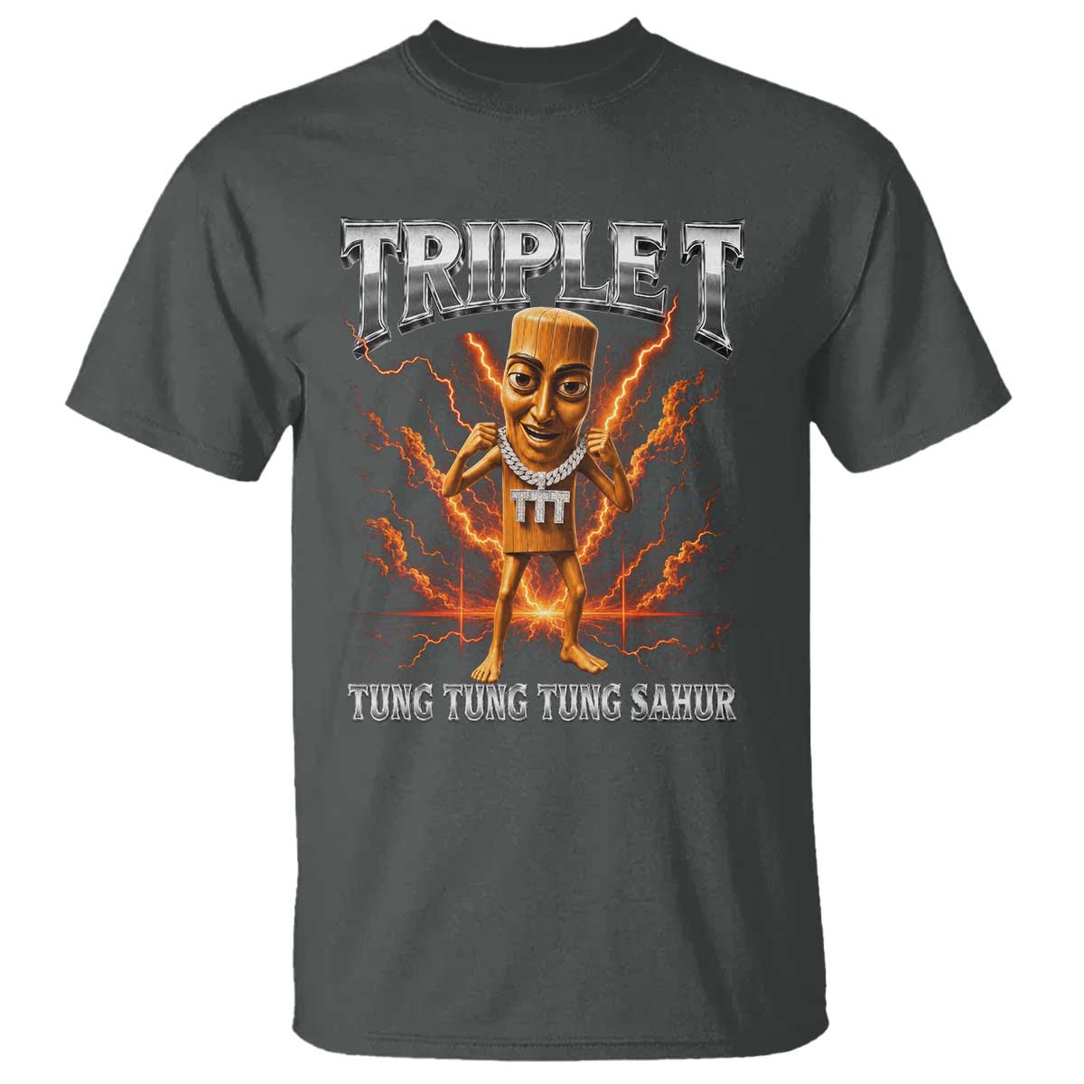 Triple T Tung Tung Tung Sahur Brainrot Meme T Shirt TS10 Dark Heather Print Your Wear