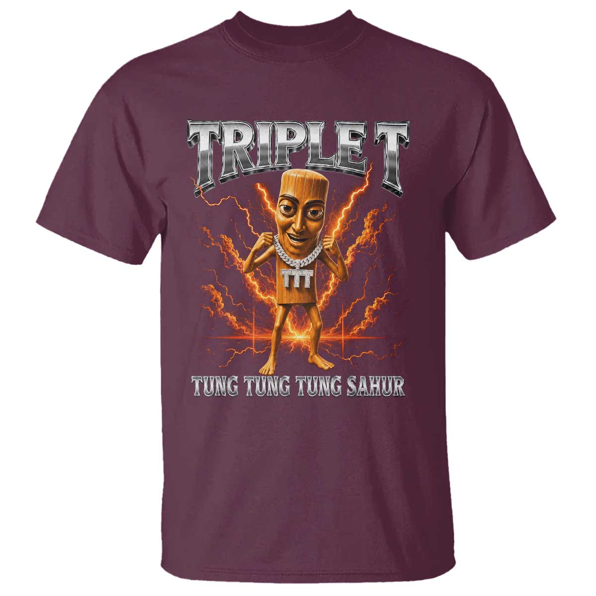 Triple T Tung Tung Tung Sahur Brainrot Meme T Shirt TS10 Maroon Print Your Wear