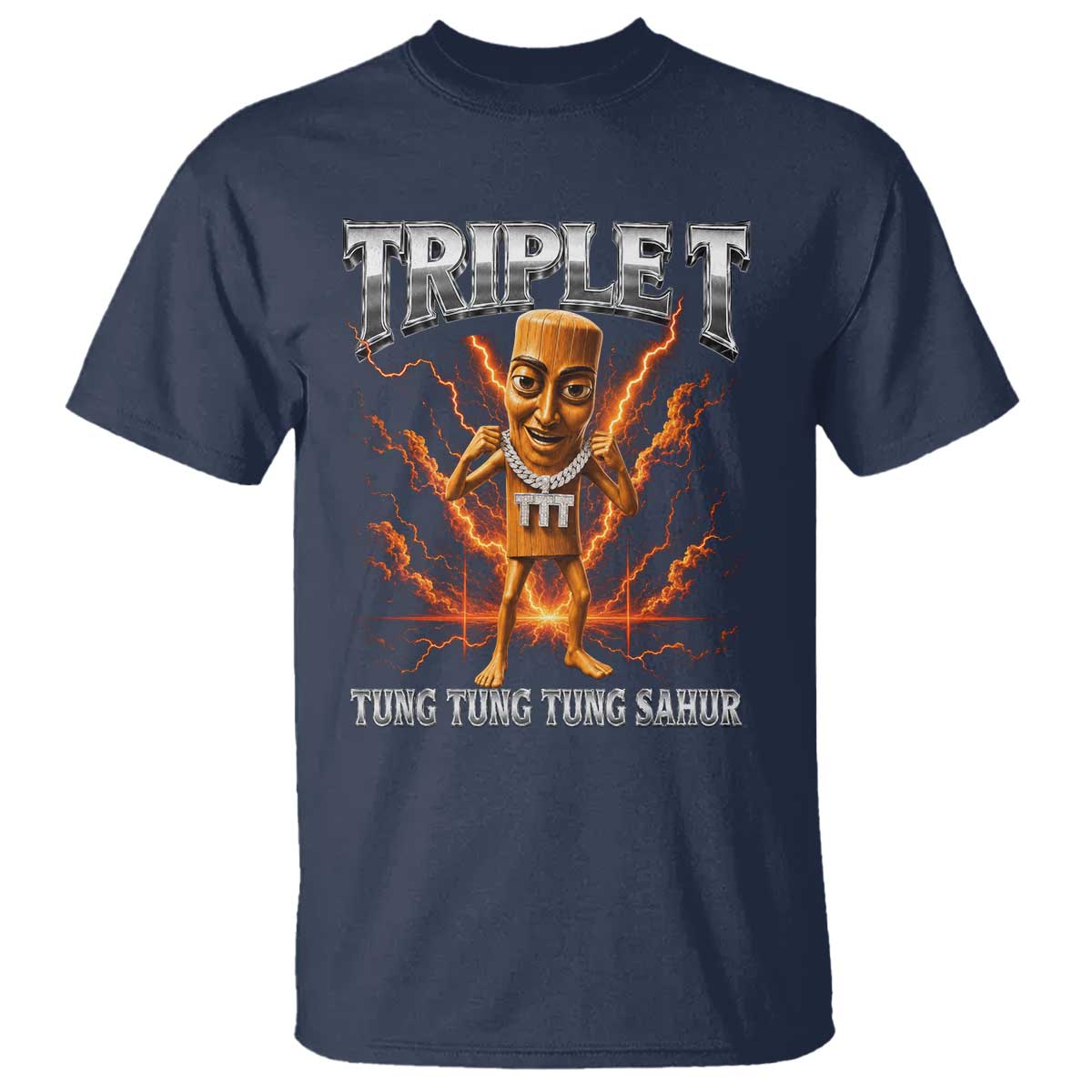 Triple T Tung Tung Tung Sahur Brainrot Meme T Shirt TS10 Navy Print Your Wear