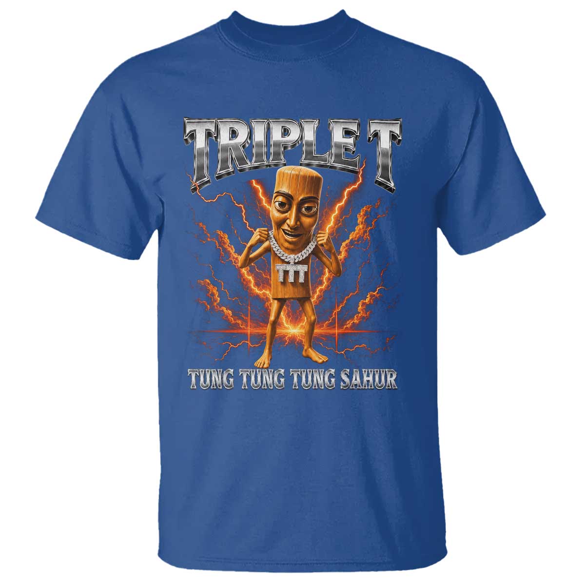 Triple T Tung Tung Tung Sahur Brainrot Meme T Shirt TS10 Royal Blue Print Your Wear