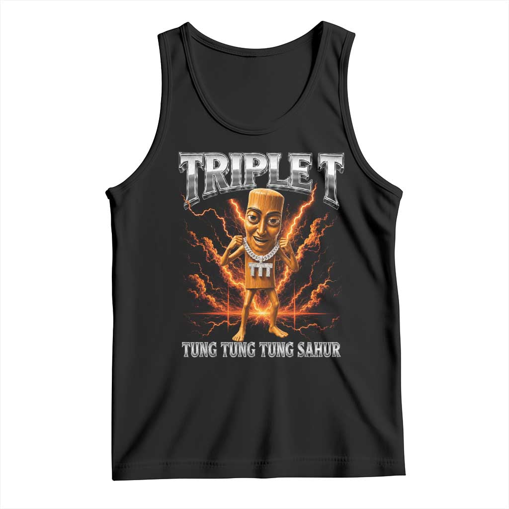 Triple T Tung Tung Tung Sahur Brainrot Meme Tank Top TS10 Black Print Your Wear