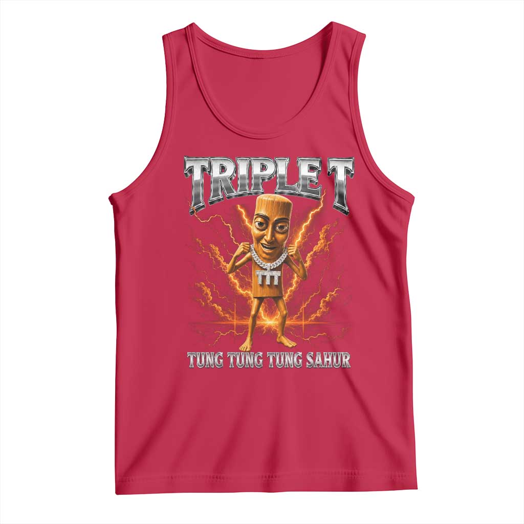 Triple T Tung Tung Tung Sahur Brainrot Meme Tank Top TS10 Red Print Your Wear