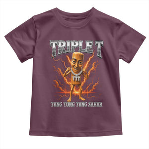 Triple T Tung Tung Tung Sahur Brainrot Meme Toddler T Shirt TS10 Maroon Print Your Wear