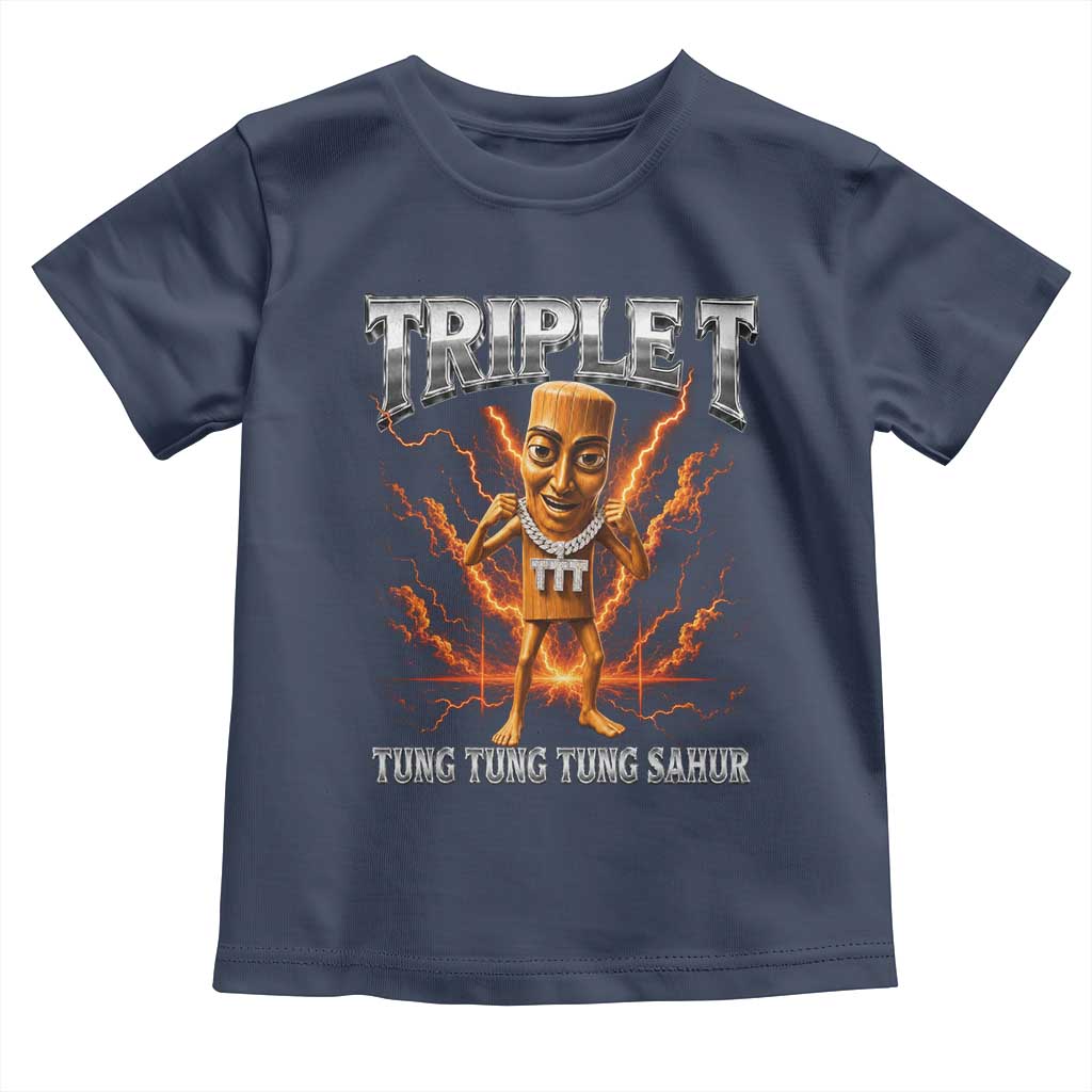 Triple T Tung Tung Tung Sahur Brainrot Meme Toddler T Shirt TS10 Navy Print Your Wear