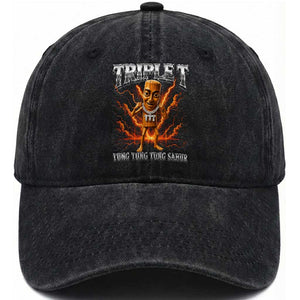 Triple T Tung Tung Tung Sahur Brainrot Meme Washed Cotton Baseball Cap TS10 Print Your Wear