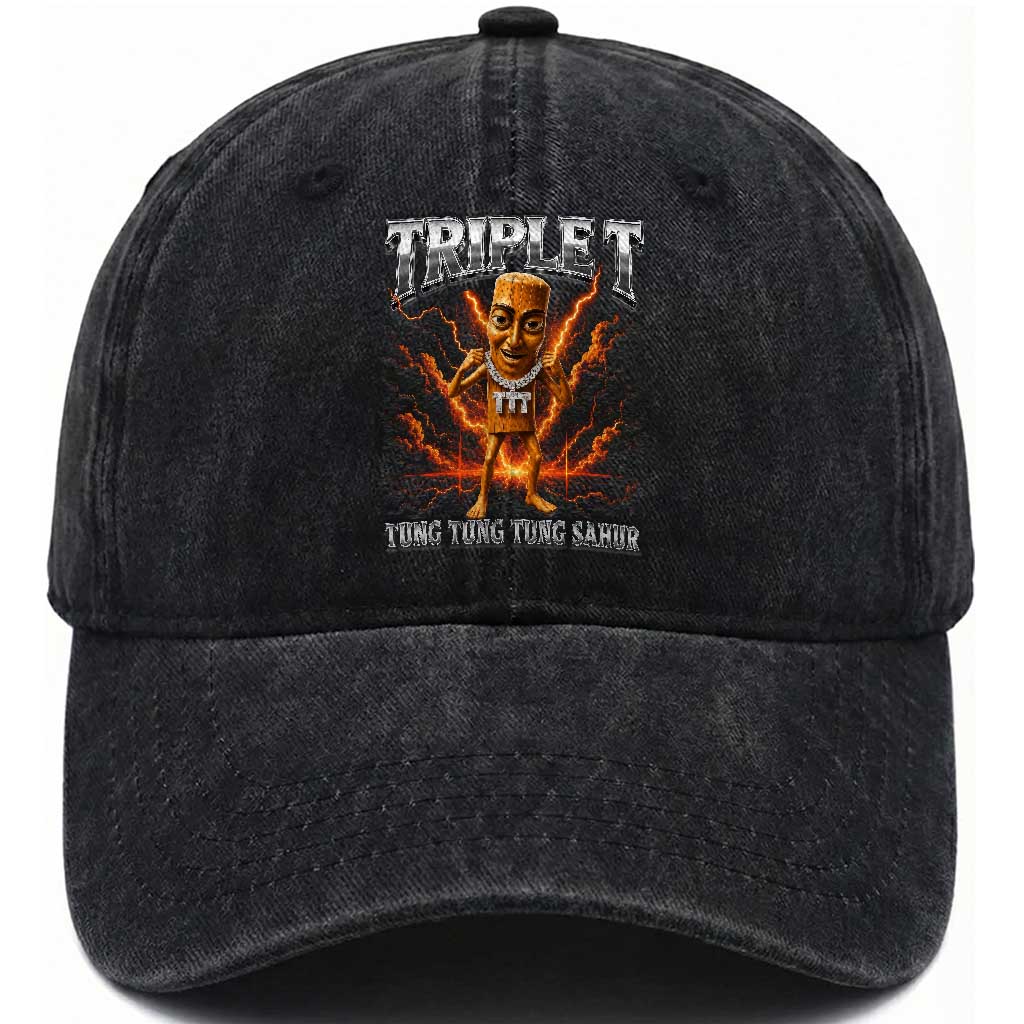 Triple T Tung Tung Tung Sahur Brainrot Meme Washed Cotton Baseball Cap TS10 Print Your Wear