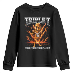 Triple T Tung Tung Tung Sahur Brainrot Meme Youth Sweatshirt TS10 Black Print Your Wear