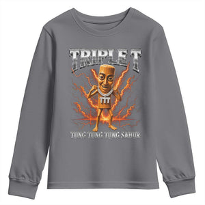 Triple T Tung Tung Tung Sahur Brainrot Meme Youth Sweatshirt TS10 Charcoal Print Your Wear