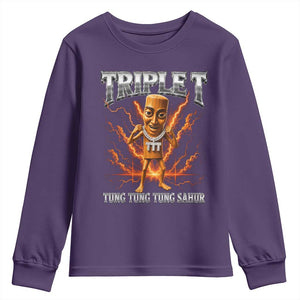 Triple T Tung Tung Tung Sahur Brainrot Meme Youth Sweatshirt TS10 Purple Print Your Wear
