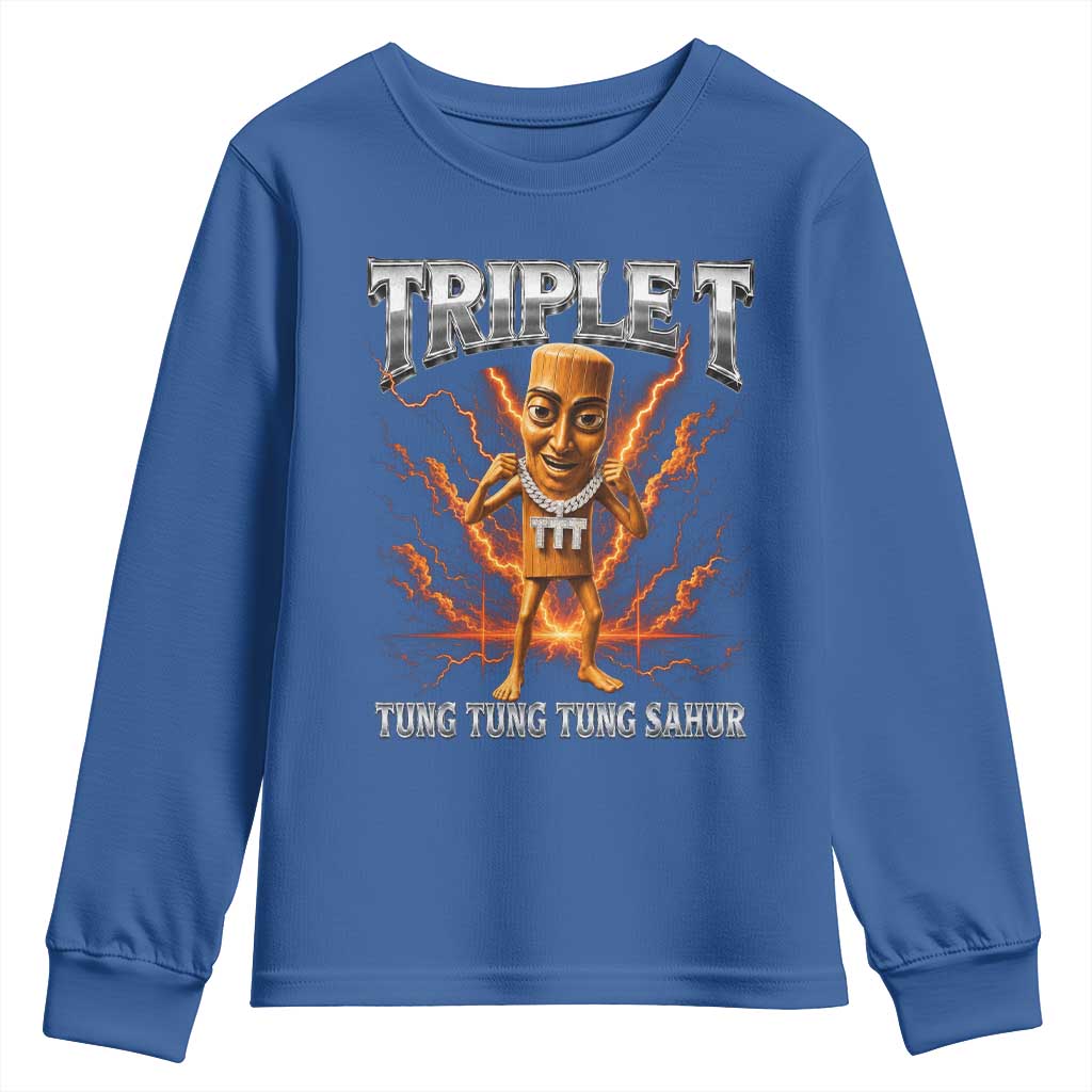 Triple T Tung Tung Tung Sahur Brainrot Meme Youth Sweatshirt TS10 Royal Blue Print Your Wear