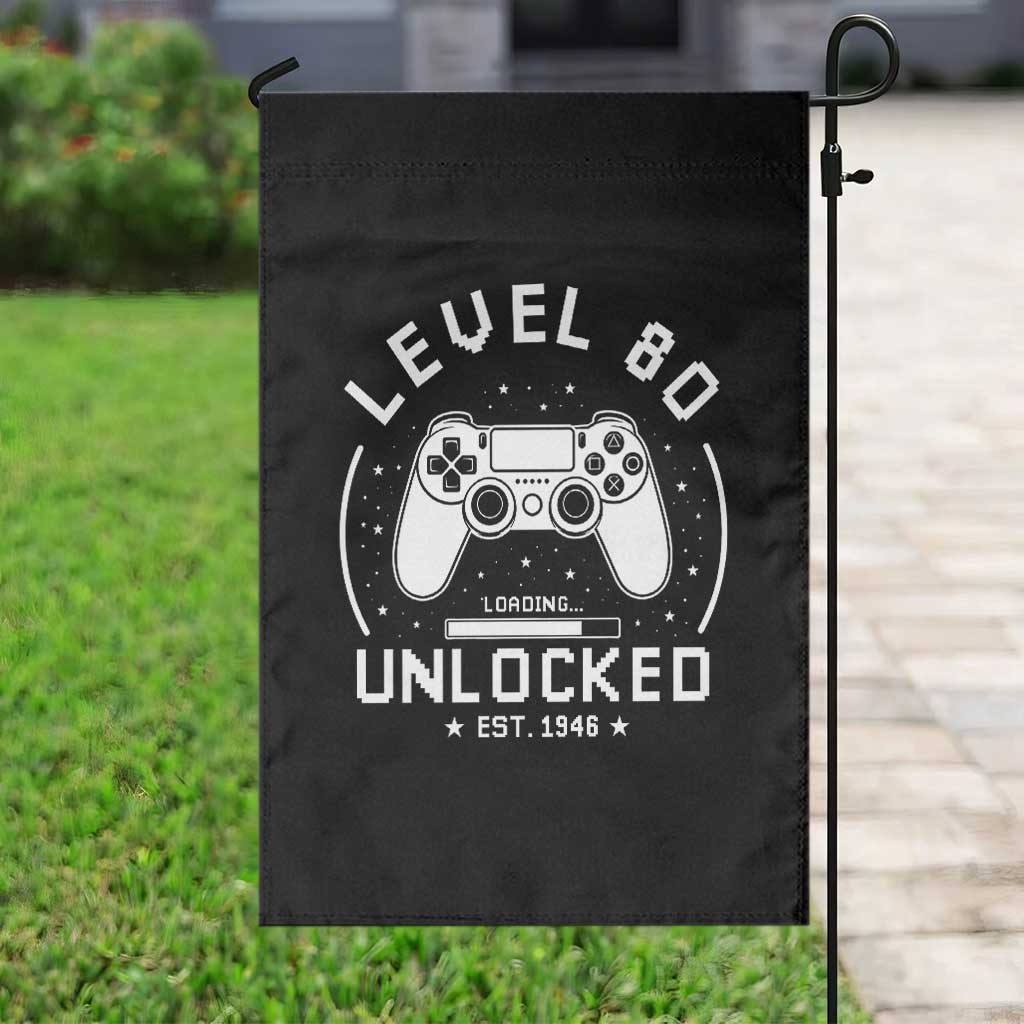 Level 80 Unlocked Video Gamer 80th Birthday Gift Garden Flag Vintage 1946 80 Year Old Gift