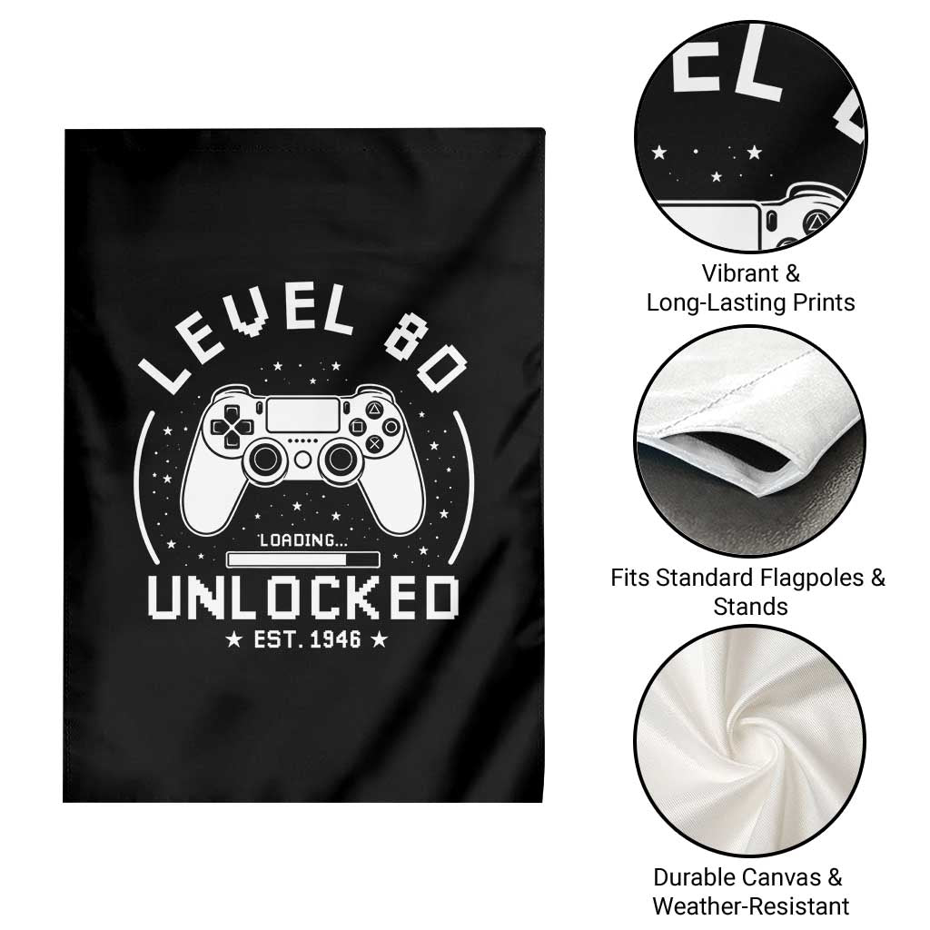 Level 80 Unlocked Video Gamer 80th Birthday Gift Garden Flag Vintage 1946 80 Year Old Gift