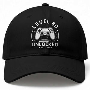 Level 80 Unlocked Video Gamer 80th Birthday Gift Baseball Cap Vintage 1946 80 Year Old Gift