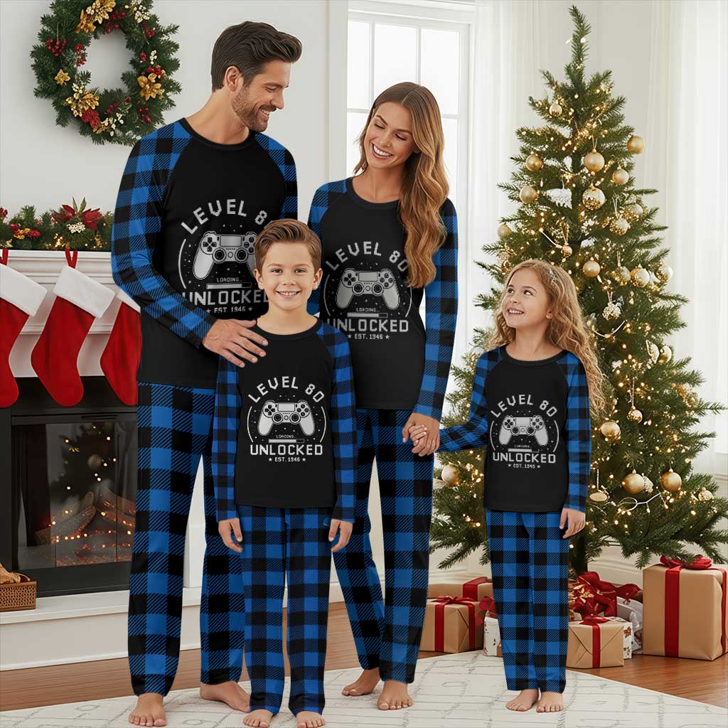 Level 80 Unlocked Video Gamer 80th Birthday Gift Plaid Pajama Set Vintage 1946 80 Year Old Gift