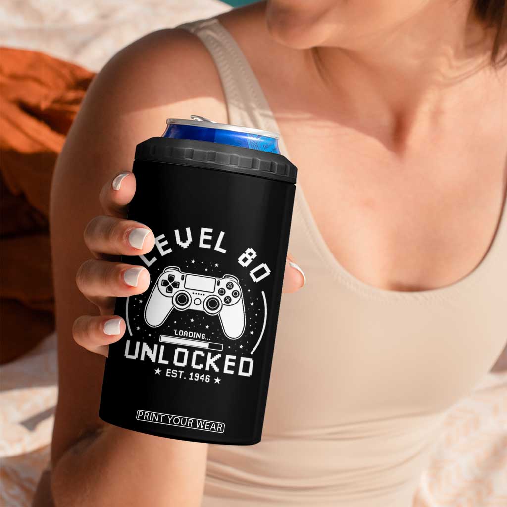 Level 80 Unlocked Video Gamer 80th Birthday Gift 4 in 1 Can Cooler Tumbler Vintage 1946 80 Year Old Gift