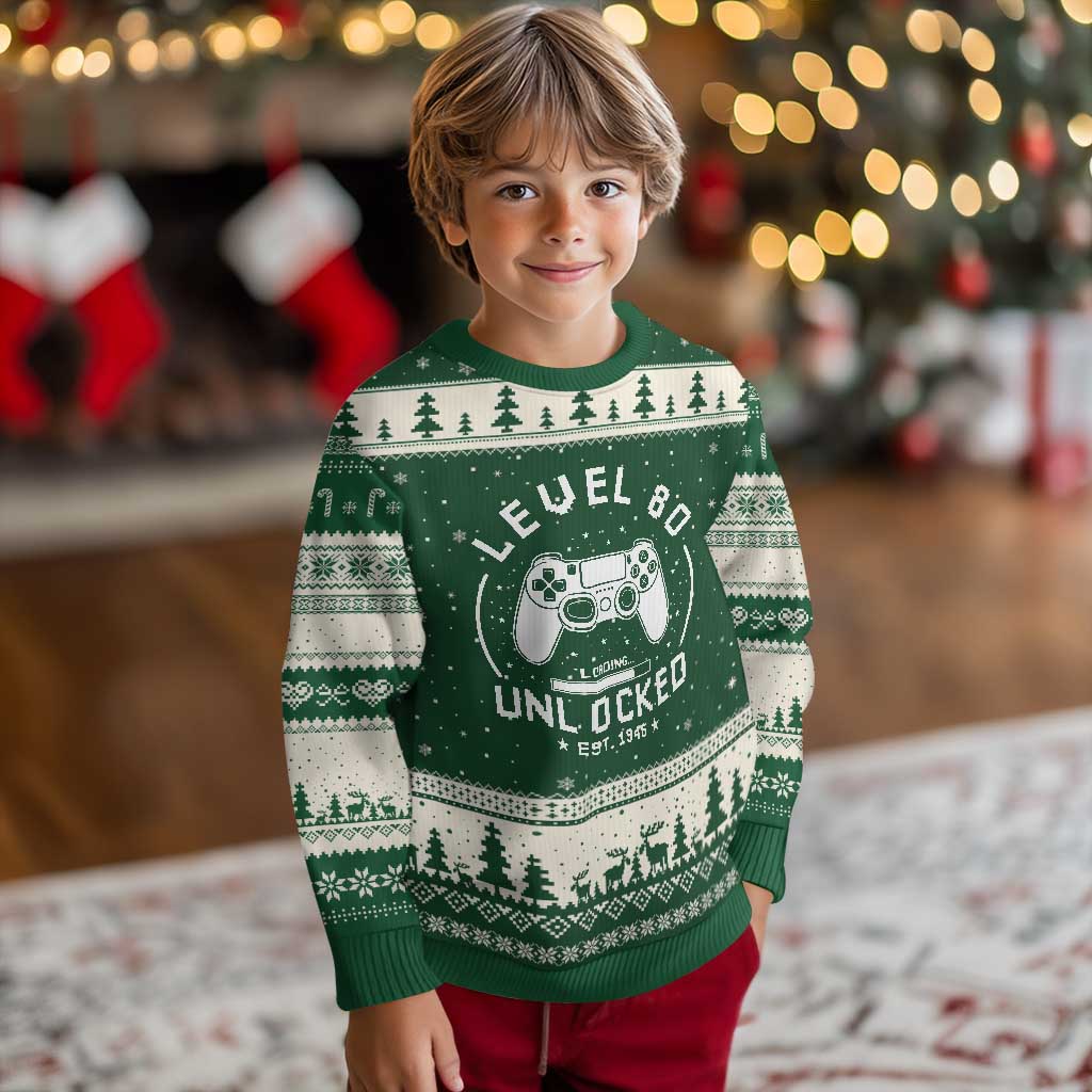 Level 80 Unlocked Video Gamer 80th Birthday Gift Ugly Christmas Sweater Vintage 1946 80 Year Old Gift