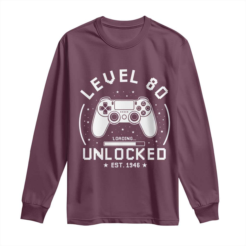 Level 80 Unlocked Video Gamer 80th Birthday Gift Long Sleeve Shirt Vintage 1946 80 Year Old Gift