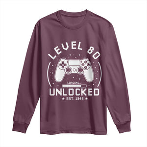 Level 80 Unlocked Video Gamer 80th Birthday Gift Long Sleeve Shirt Vintage 1946 80 Year Old Gift