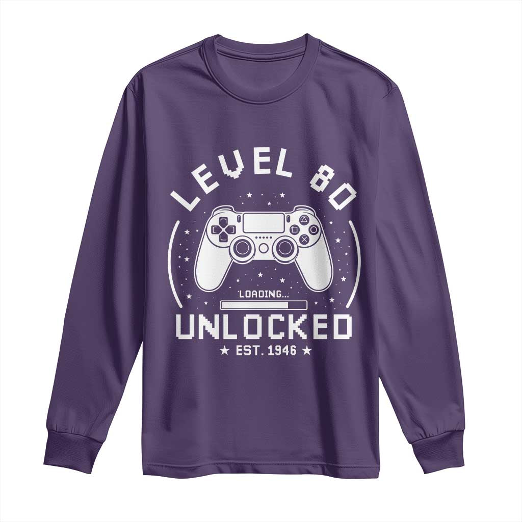 Level 80 Unlocked Video Gamer 80th Birthday Gift Long Sleeve Shirt Vintage 1946 80 Year Old Gift