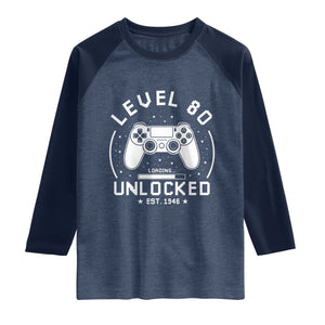 Level 80 Unlocked Video Gamer 80th Birthday Gift Raglan Shirt Vintage 1946 80 Year Old Gift