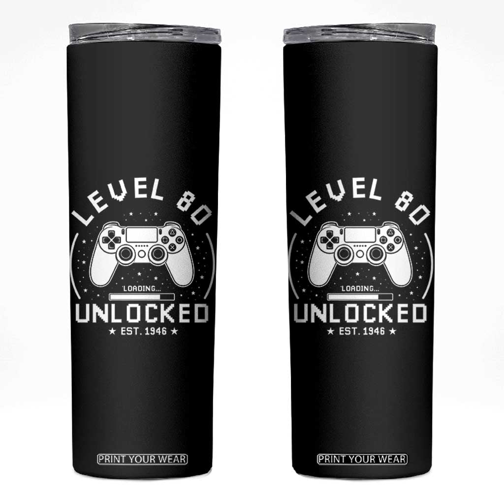 Level 80 Unlocked Video Gamer 80th Birthday Gift Skinny Tumbler Vintage 1946 80 Year Old Gift
