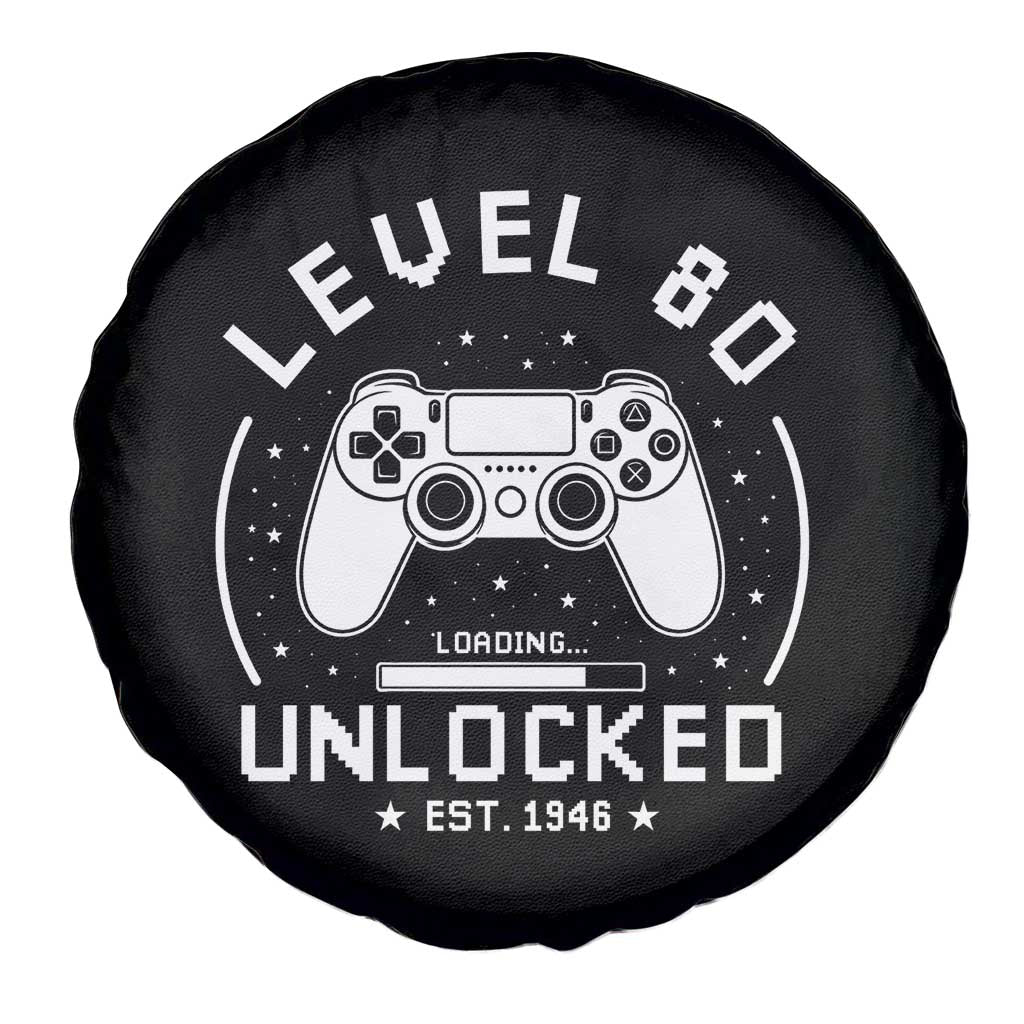 Level 80 Unlocked Video Gamer 80th Birthday Gift Spare Tire Cover Vintage 1946 80 Year Old Gift