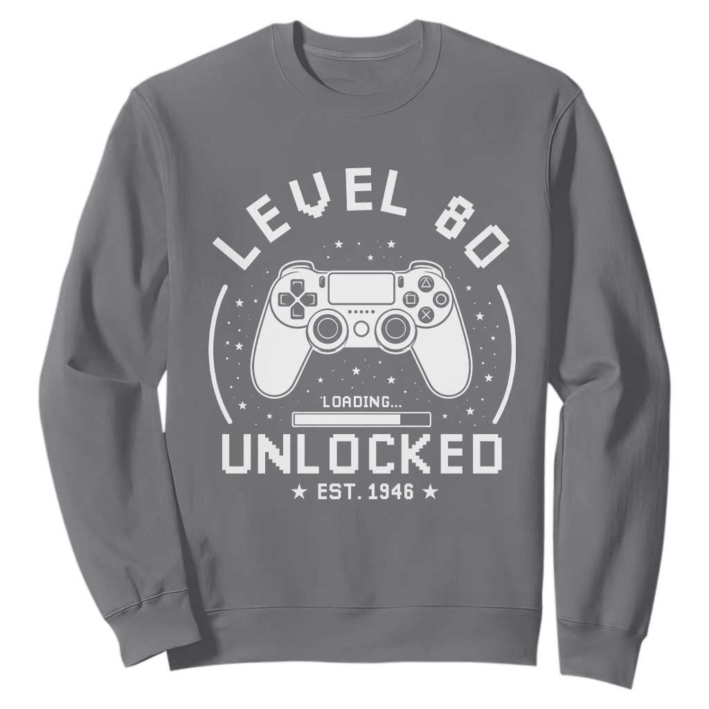 Level 80 Unlocked Video Gamer 80th Birthday Gift Sweatshirt Vintage 1946 80 Year Old Gift