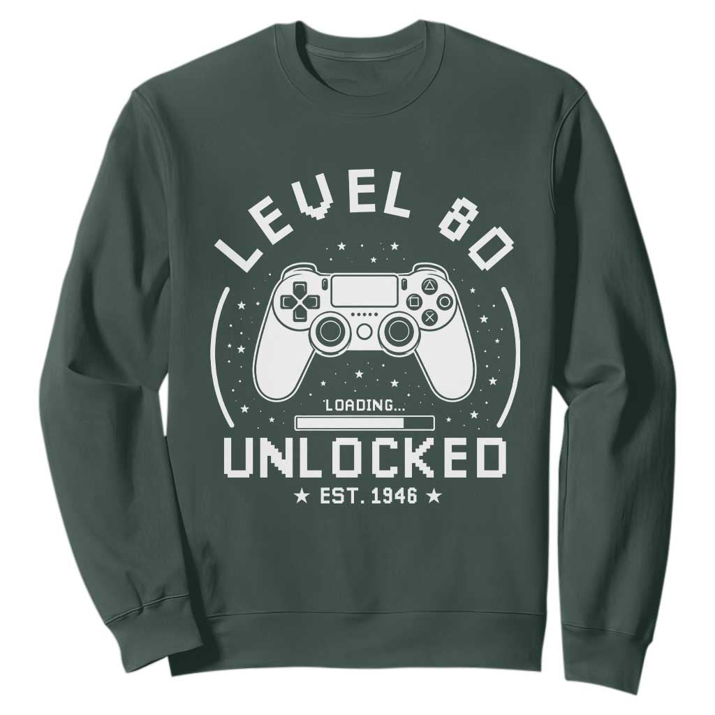 Level 80 Unlocked Video Gamer 80th Birthday Gift Sweatshirt Vintage 1946 80 Year Old Gift