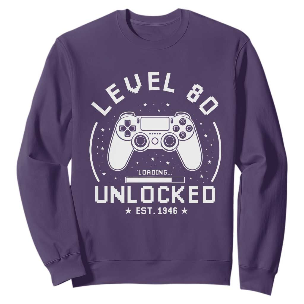 Level 80 Unlocked Video Gamer 80th Birthday Gift Sweatshirt Vintage 1946 80 Year Old Gift