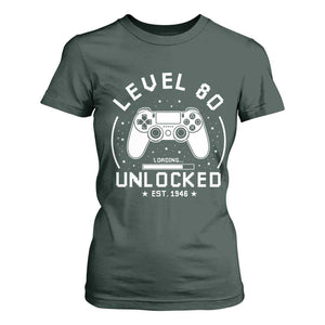 Level 80 Unlocked Video Gamer 80th Birthday Gift T Shirt For Women Vintage 1946 80 Year Old Gift