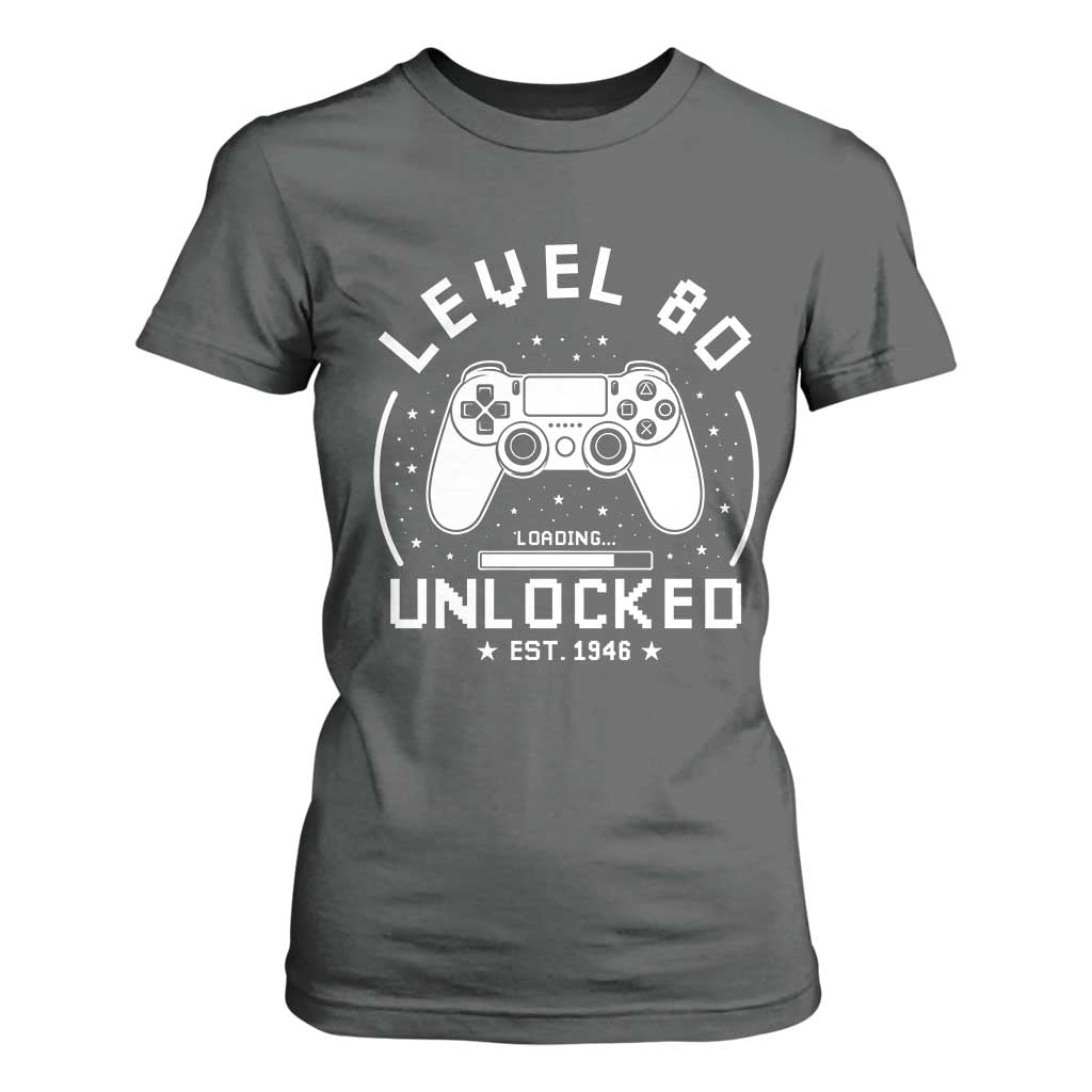 Level 80 Unlocked Video Gamer 80th Birthday Gift T Shirt For Women Vintage 1946 80 Year Old Gift