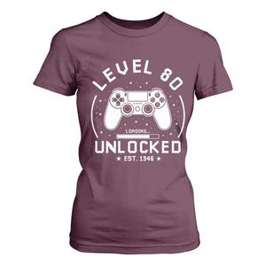 Level 80 Unlocked Video Gamer 80th Birthday Gift T Shirt For Women Vintage 1946 80 Year Old Gift