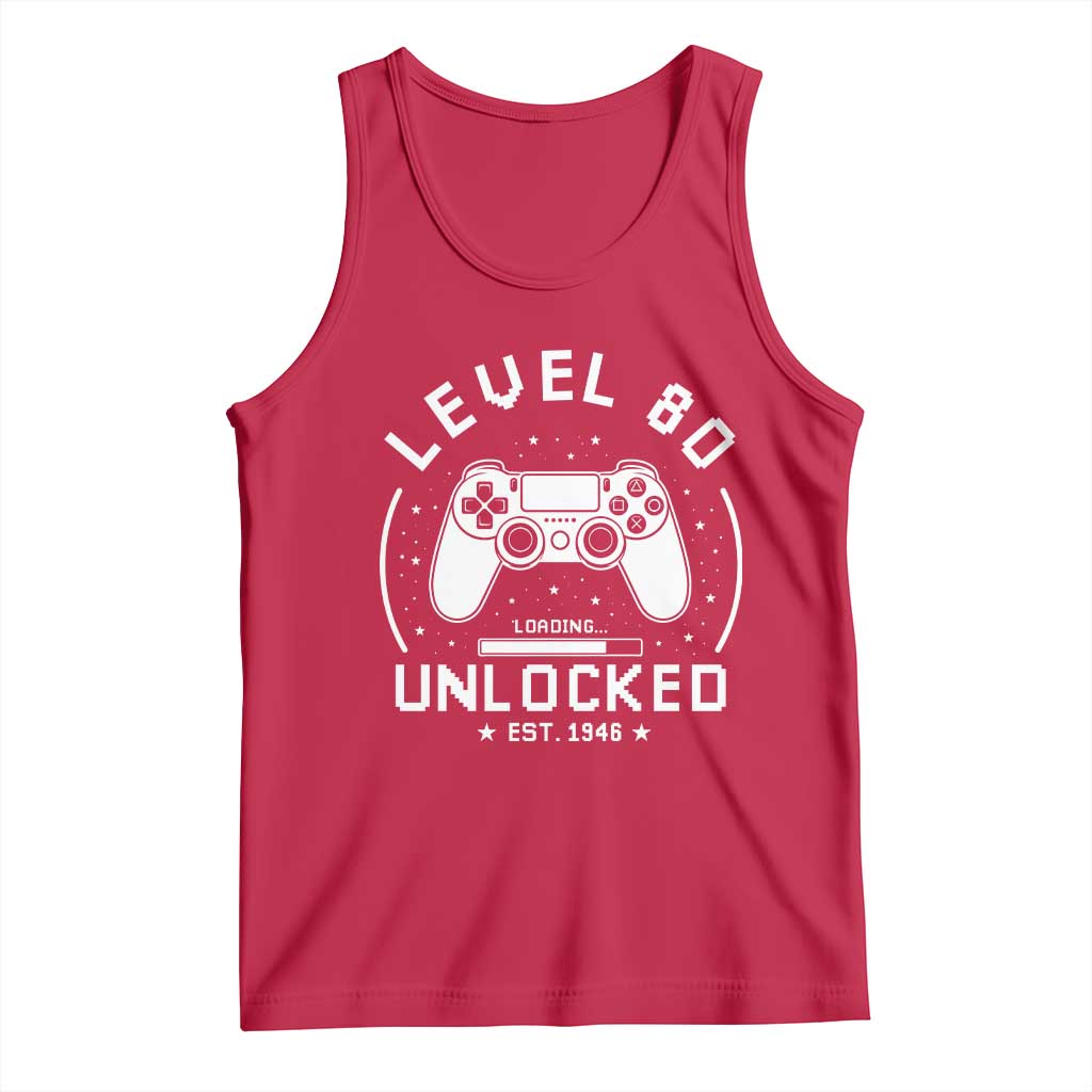 Level 80 Unlocked Video Gamer 80th Birthday Gift Tank Top Vintage 1946 80 Year Old Gift