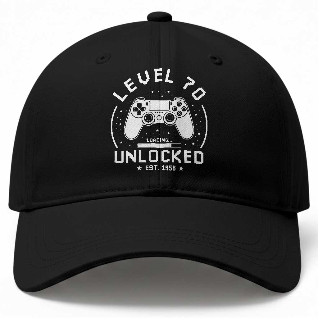 Level 70 Unlocked Video Gamer 70th Birthday Gift Baseball Cap Vintage 1956 70 Year Old Gift