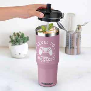 Level 70 Unlocked Video Gamer 70th Birthday Gift Flip Straw Tumbler Vintage 1956 70 Year Old Gift