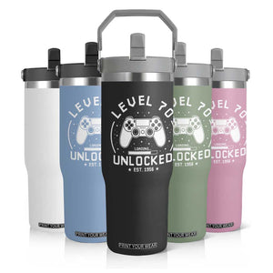 Level 70 Unlocked Video Gamer 70th Birthday Gift Flip Straw Tumbler Vintage 1956 70 Year Old Gift