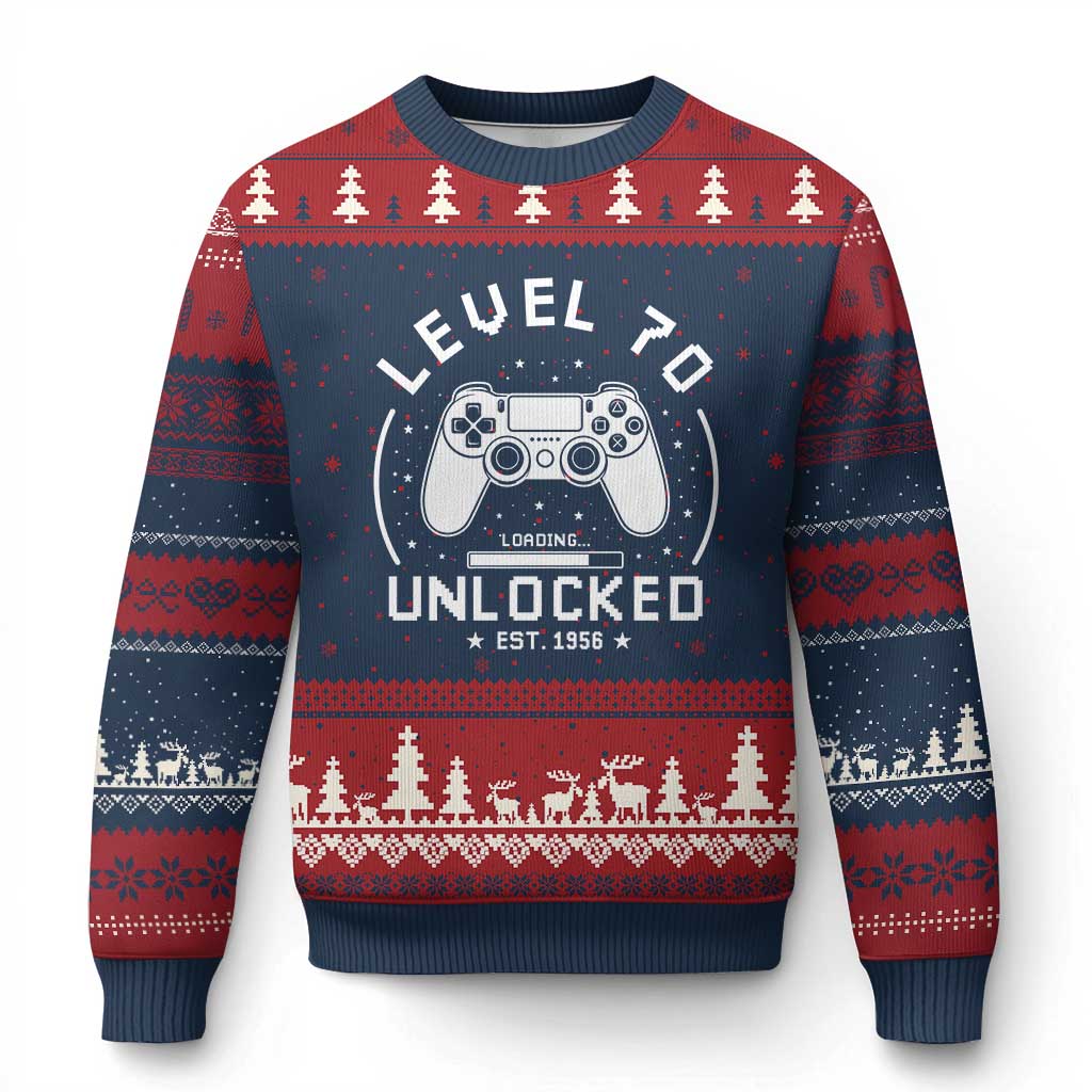 Level 70 Unlocked Video Gamer 70th Birthday Gift Ugly Christmas Sweater Vintage 1956 70 Year Old Gift